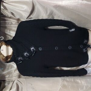 Vercini. Absolutely Beauty Black Cable Knit & Faux Fur Collared Cardigan. 2XL
